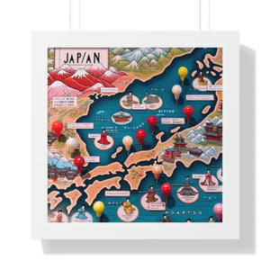 Gallery Canvas Wraps Japan Map Framed Horizontal Poster by Dipaliz - 16″ x / White - Posters Prints & Visual Artwork
