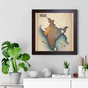 Poster - Gallery Canvas Wraps Vintage India Map Framed by Dipaliz