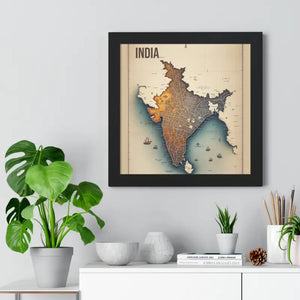 Gallery Canvas Wraps Vintage India Map Framed Poster by Dipaliz - 16″ x / Black - Posters Prints & Visual Artwork