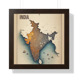 Poster - Gallery Canvas Wraps Vintage India Map Framed by Dipaliz 16″ x / Walnut