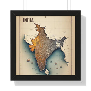 Poster - Gallery Canvas Wraps Vintage India Map Framed by Dipaliz