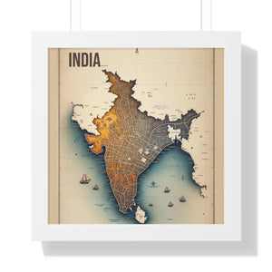 Poster - Gallery Canvas Wraps Vintage India Map Framed by Dipaliz 16″ x / White