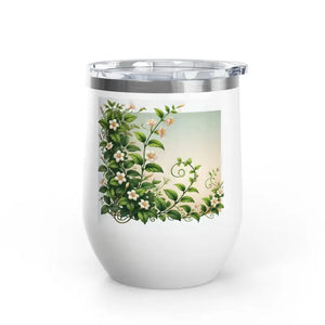 Garden Blossom Wine Tumbler 12oz Floral Drinkware - Dipaliz - White - Tumblers