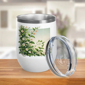 Garden Blossom Wine Tumbler 12oz Floral Drinkware - Dipaliz - White - Tumblers