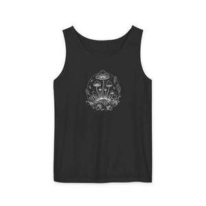 Garment-dyed Tank Top Soft Vintage Sunwashed Mushrooms Sleeveless Tee - Black / Xs