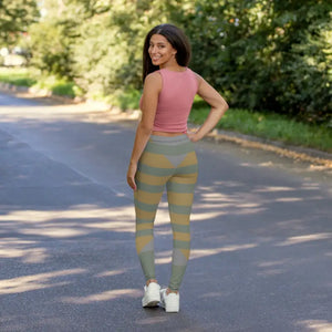 Geo Colorblock Leggings - Olive Mustard Yoga Tights - Dipaliz - Gifts Online