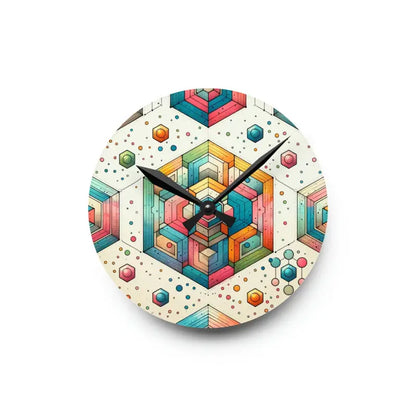 Vibrant Geometric Abstract Acrylic Wall Clock Magic - 8’’ × (round) Home Decor