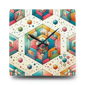 Acrylic Wall Clock - Geometric Abstract Colorful Pattern - Dipaliz - 10.75’’ × (square) - Clocks