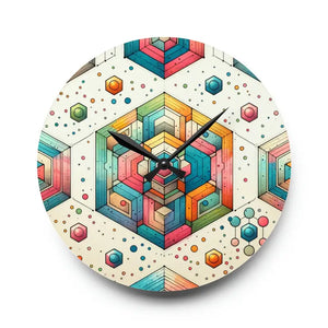 Acrylic Wall Clock - Geometric Abstract Colorful Pattern - Dipaliz - 10.75’’ × (round) - Clocks