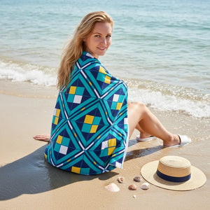 Mosaic Beach Towel – Teal Cotton Back - Dipaliz - Towels