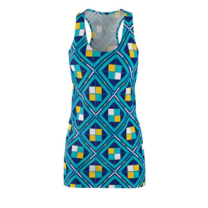 Blue Racerback Dress – Vibrant Tile Print - Dipaliz - Dresses - Xs