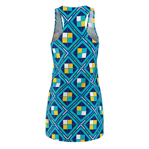 Blue Racerback Dress – Vibrant Tile Print - Dipaliz - Dresses - Xs