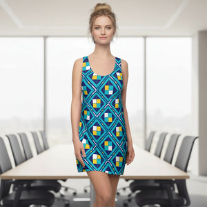 Blue Racerback Dress – Vibrant Tile Print - Dipaliz - Dresses - Xs