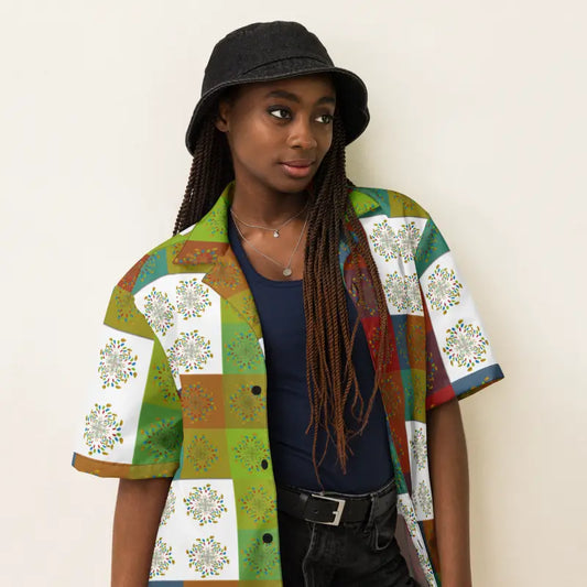 Turn Heads with our Unisex Multicolored Geometric Button Shirt