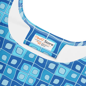 Dresses - Geometric Capri Blue Skater Dress - Sleeveless Flared - Dipaliz