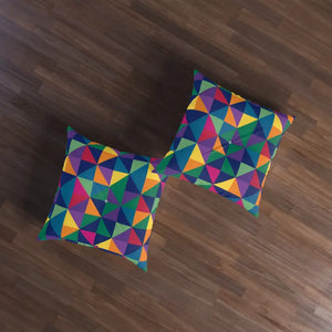 Colorblock Tufted Floor Pillow - Geometric Modern Cushion - Dipaliz - Throw Pillows