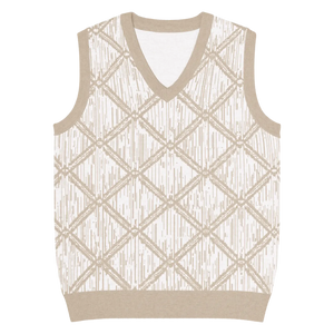 Retro Geometric Diamond Pattern Knit V-neck Vest - Dipaliz - Vests - 3xs