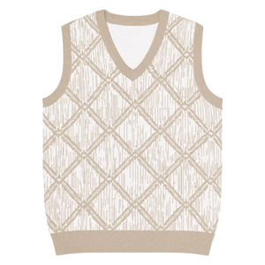 Geometric Diamond Pattern Knit V-neck Vest - Dipaliz - 3xs - Vests