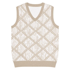 Retro Geometric Diamond Pattern Knit V-neck Vest - Dipaliz - Vests - 3xs