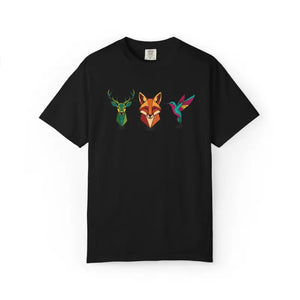 T-shirt - Geometric Forest Animals Hummingbird Graphic Tee - Dipaliz Black / s