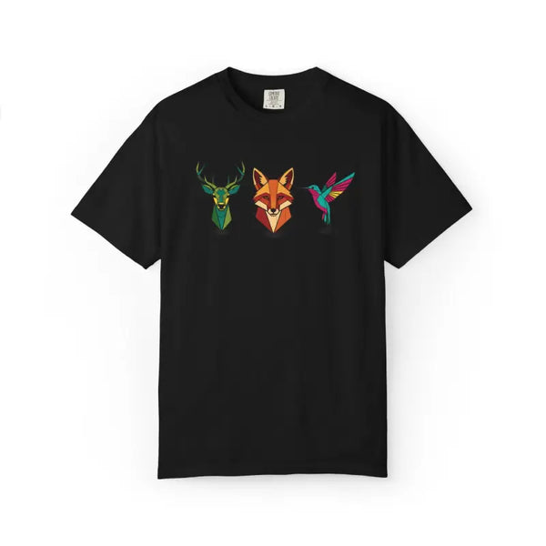 T-shirt - Geometric Forest Animals Hummingbird Graphic Tee - Dipaliz Black / s