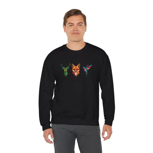 Sweatshirt - Geometric Forest Trio - Woodland Wildlife - Dipaliz Black / s