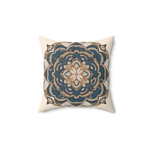 Geometric Mandal Pattern Spun Polyester Square Pillow - Dipaliz - 14’’ × - Throw Pillows