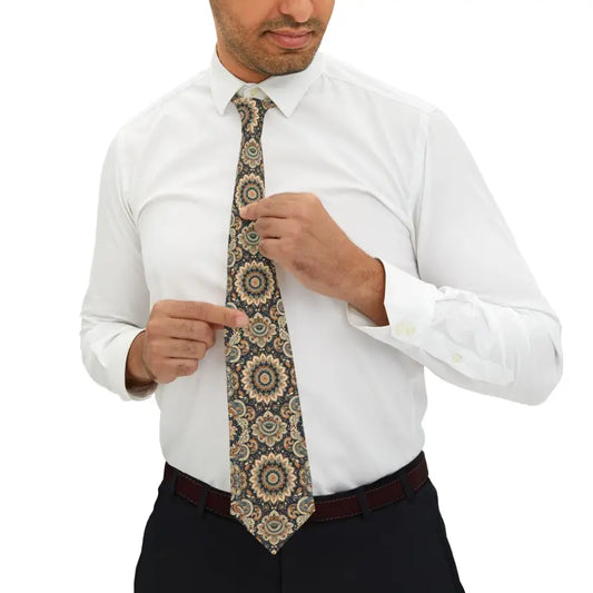 Unleash Elegance: Silky Geometric Necktie with Keeper Loop - one Size Accessories