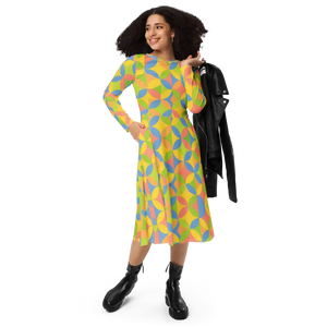 Print Long Sleeve Midi Dress Geometric Pattern Stretch - Dipaliz - 2xs - Dresses