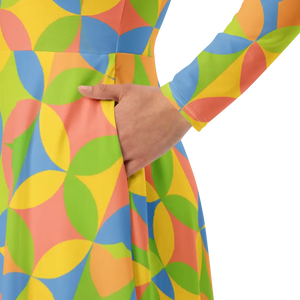 Print Long Sleeve Midi Dress Geometric Pattern Stretch - Dipaliz - Dresses