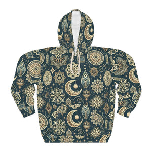 Celestial Crescent Moon Mandala Aop Unisex Pullover Hoodie - Hoodies