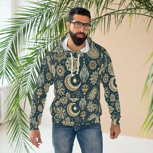 Celestial Crescent Moon Mandala Aop Unisex Pullover Hoodie - Hoodies