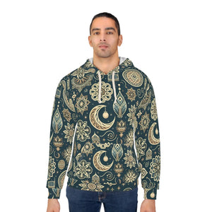 Celestial Crescent Moon Mandala Aop Unisex Pullover Hoodie - Hoodies