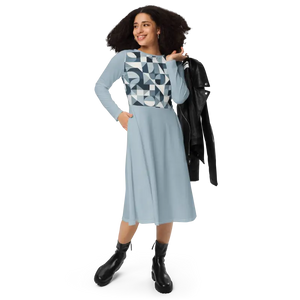 Geometric Print Long Sleeve Midi Dress Ocean Breeze Comfort - Dipaliz - 2xs - Dresses