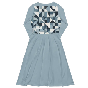 Geometric Print Long Sleeve Midi Dress Ocean Breeze Comfort - Dipaliz - Dresses
