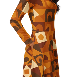 Print Long Sleeve Midi Dress - Dreamy Feminine Comfort Fit - Dipaliz - Dresses