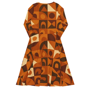 Print Long Sleeve Midi Dress - Dreamy Feminine Comfort Fit - Dipaliz - Dresses