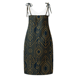 Geometric Pattern Midi Dress – Dark Background - Dipaliz - Dresses - Xs