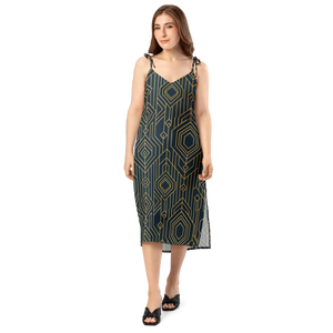Geometric Pattern Midi Dress – Dark Background - Dipaliz - Dresses - Xs
