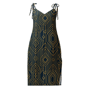 Geometric Pattern Midi Dress – Dark Background - Dipaliz - Dresses - Xs