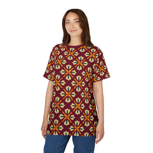 Maroon Polyester Tee Geometric Pattern on Red - Dipaliz - T-shirts
