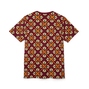 Maroon Polyester Tee Geometric Pattern on Red - Dipaliz - T-shirts