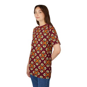 Maroon Polyester Tee Geometric Pattern on Red - Dipaliz - T-shirts