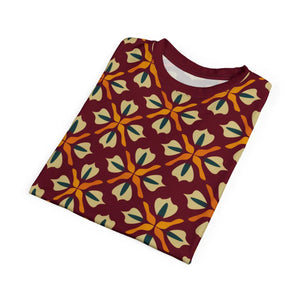 Maroon Polyester Tee Geometric Pattern on Red - Dipaliz - T-shirts