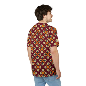 Maroon Polyester Tee Geometric Pattern on Red - Dipaliz - T-shirts