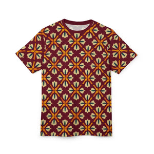 Maroon Polyester Tee Geometric Pattern on Red - Dipaliz - T-shirts