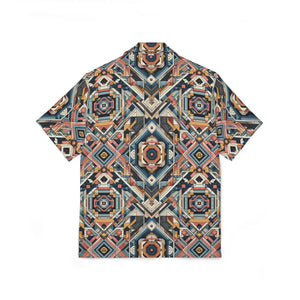 Vibrant Geometric Hawaiian Camp Shirt - Linen Look - Dipaliz - Shirts - Xs