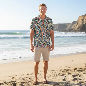 Vibrant Geometric Hawaiian Camp Shirt - Linen Look - Dipaliz - Shirts - Xs