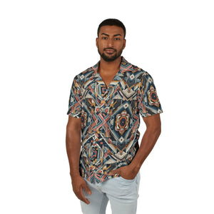 Vibrant Geometric Hawaiian Camp Shirt - Linen Look - Dipaliz - Shirts - Xs