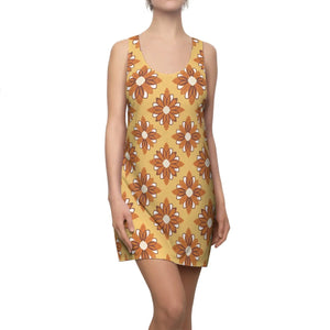 Mustard Racerback Dress – Floral Polyester - Dipaliz - Dresses - Xs